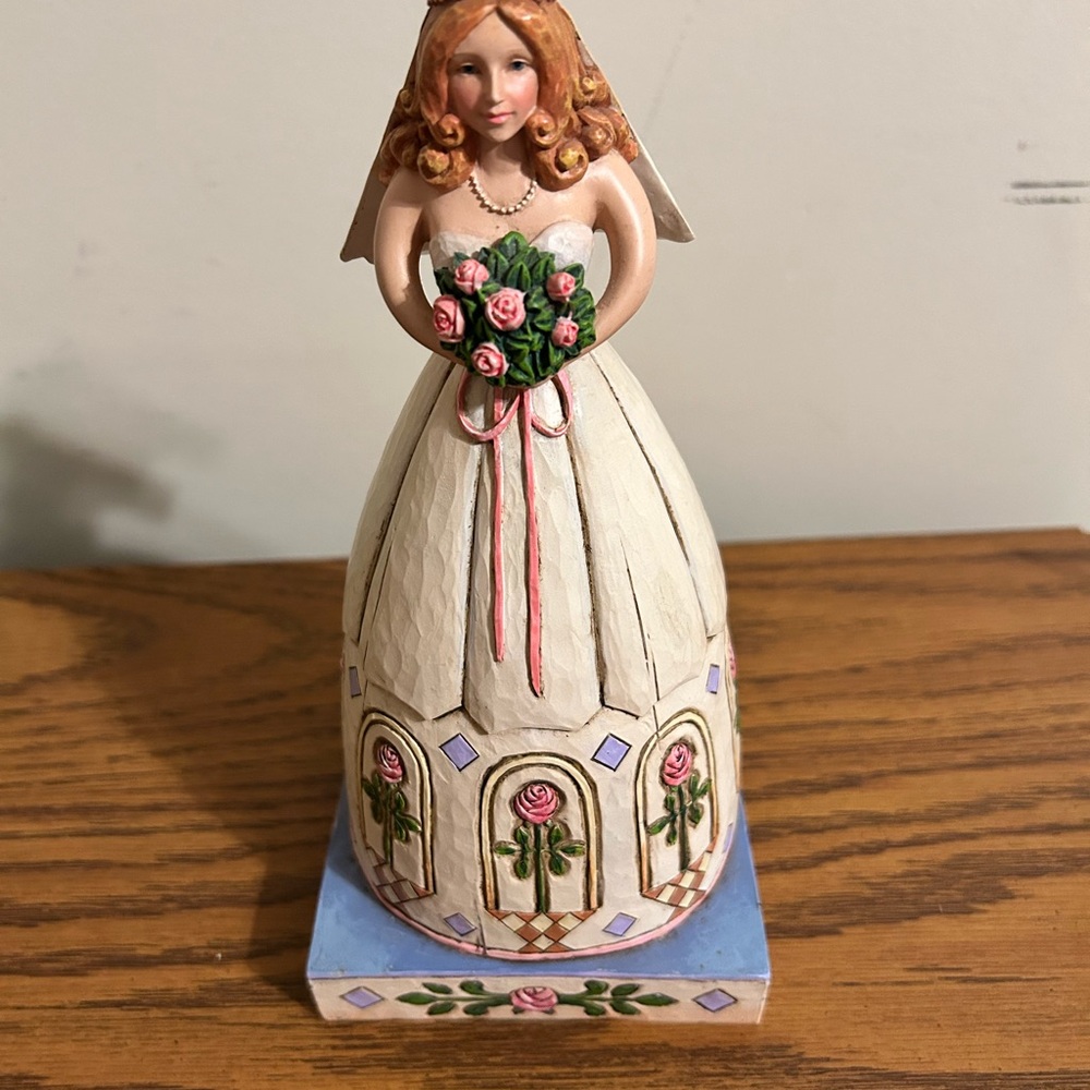 Jim Shore Wooden Bride Figurine/Floral Bouquet-“From This Day Forward”#4007235